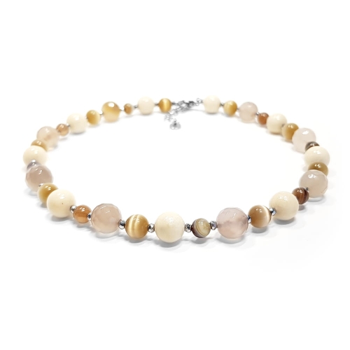 NAW778 Naszyjnik unikat beżowe kamienie kocie oko, marmur, agat pasiasty, agat szary i hematyt Magneska kolekcja bohemian 2.jpg