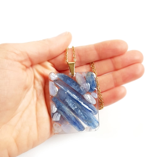 NAW780 Naszyjnik unikat kyanit i niebieski agat koronkowy Magneska biżuteria 2.jpg