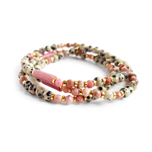 KAM764 Bransoletka rodonit, jaspis dalmatyńczyk i hematyt Magneska biżuteria z kamieni naturalnych.jpg