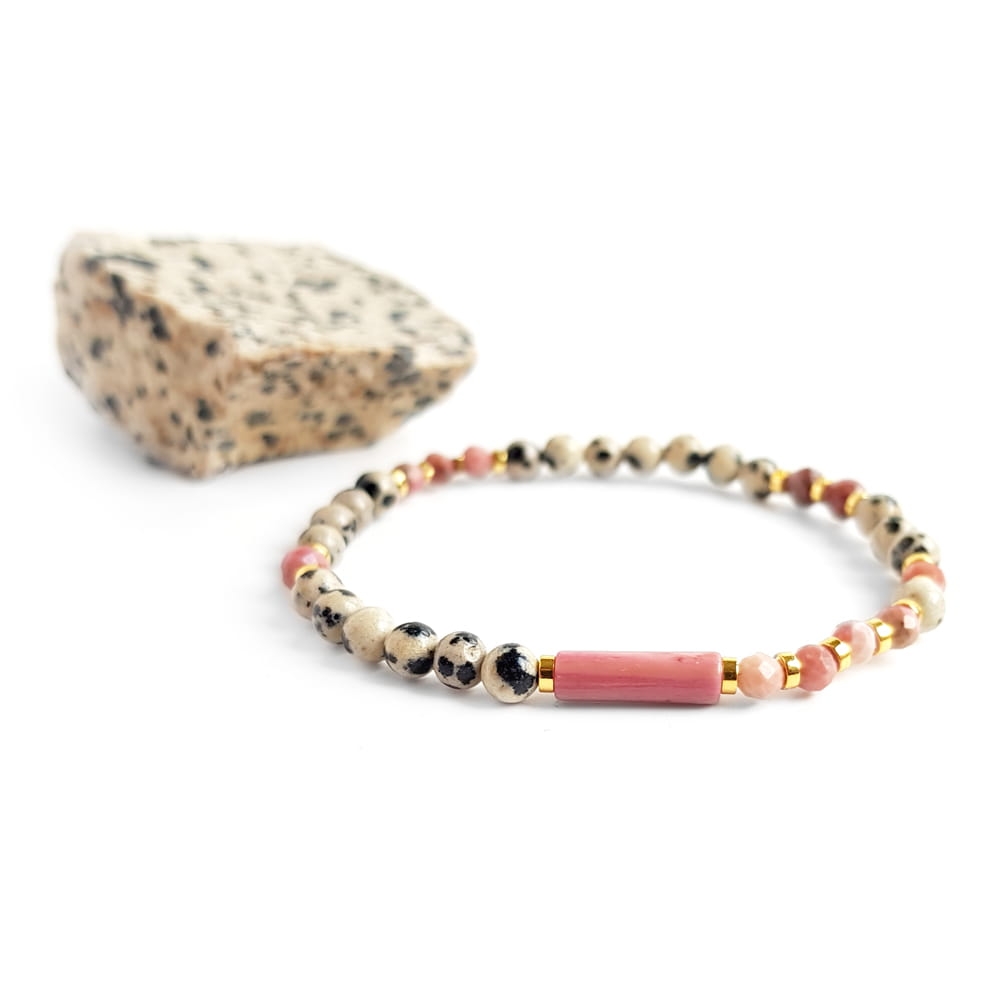 KAM764 Bransoletka rodonit, jaspis dalmatyńczyk i hematyt Magneska biżuteria z kamieni naturalnych 2.jpg