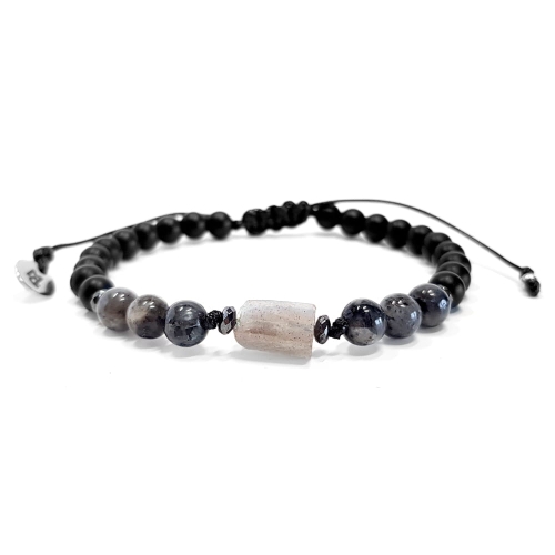 MES293 Bransoletka męska labradoryt, larvikit, onyks i hematyt Magneska bransoletki dla mężczyzn kamienie naturalne szara bransoletka 2.jpg