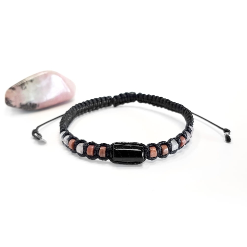 MES294 Bransoletka męska czarny turmalin, rodonit i kwarc różowy makrama Magneska męskie bransoletki makramowe shamballa 3.jpg