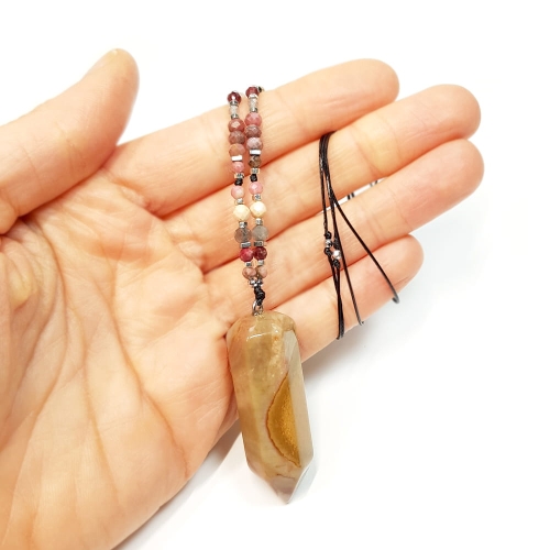 NAW789 Naszyjnik regulowany na sznurku jaspis polichromowy rodochrozyt thulit labradoryt opal różowy rodonit i hematyt Magneska biżuteria z kamieni naturalnych 2.jpg