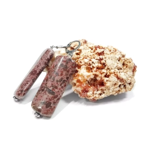 Kolczyki wiszące unikaty czerwony jaspis oceaniczny i stal chirurgiczna