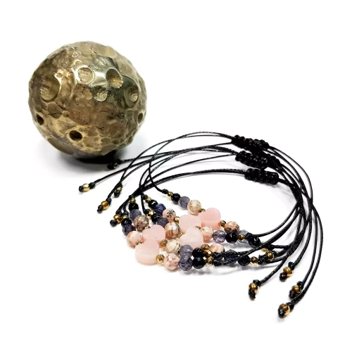 SZN878 WEBP Bransoletka opal różowy, rodochrozyt, iolit, onyks i hematyt Magneska bransoletki na sznurku z kamieni naturalnych.webp