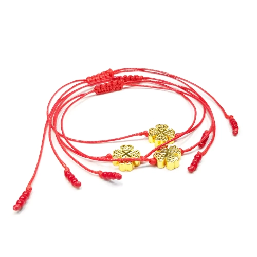 WishYou126 WEBP Bransoletka szczęścia złota koniczynka hematyt Magneska bransoletki czerwona nitka 2.webp