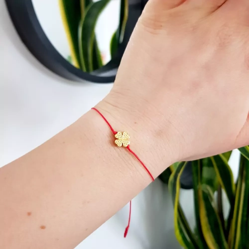 WishYou126 WEBP Bransoletka szczęścia złota koniczynka hematyt Magneska bransoletki czerwona nitka 3.webp