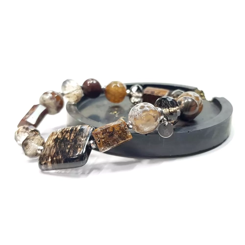 KAM772 WEBP Bransoletka bohemian Magneska biżuteria brązowy kwarc mszysty, pietersyt, agat ognisty, rodont i hematyt 2.webp