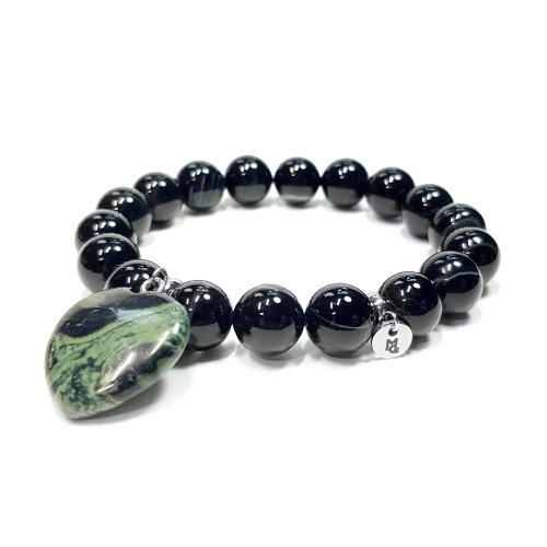 KAM773 WEBP Bransoletka czarny agat pasiasty i jaspis kambaba Magneska biżuteria z kamieni naturalnych 2.webp