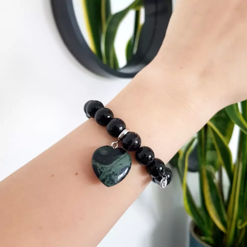 KAM773 WEBP Bransoletka czarny agat pasiasty i jaspis kambaba Magneska biżuteria z kamieni naturalnych 3.webp