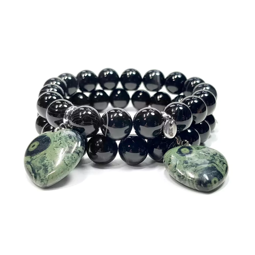 KAM773 WEBP Bransoletka czarny agat pasiasty i jaspis kambaba Magneska biżuteria z kamieni naturalnych.webp