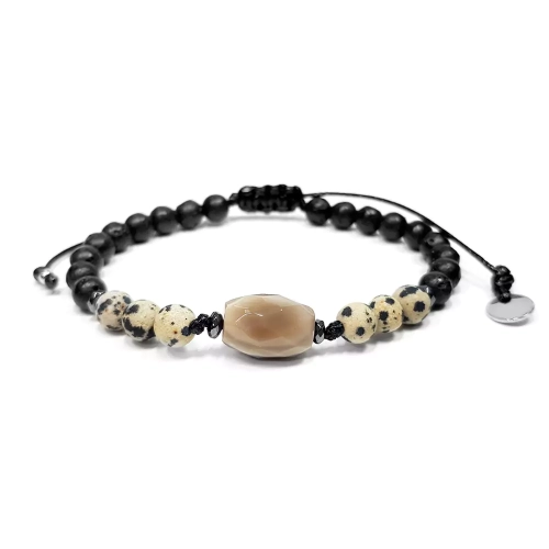 MES296 WEBP Bransoletka męska krzemień pasiasty, jaspis dalmatyńczyk, lawa wulkaniczna i hematyt Magneska biżuteria dla mężczyzn 3.webp