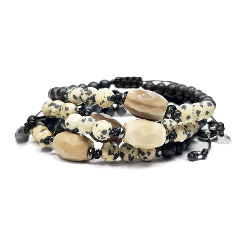 MES296 WEBP Bransoletka męska krzemień pasiasty, jaspis dalmatyńczyk, lawa wulkaniczna i hematyt Magneska biżuteria dla mężczyzn.webp