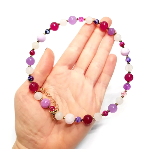 NAW797 WEBP Naszyjnik unikat bohemian magneska biżuteria agat, marmurek, kwarc różowy, jadeit i hematyt.webp