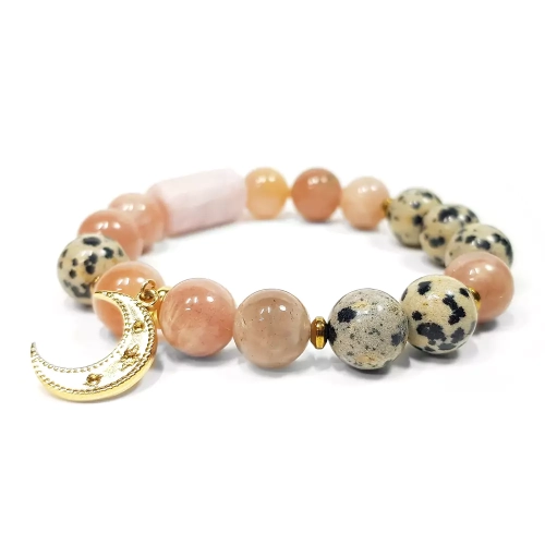 KAM777 WEBP Bransoletka z kamieni jaspis dalmatyńczyk, kamień słoneczny, różowy opal, hematyt i księżyc 2.webp