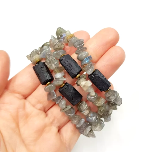 KAM779 WEBP Bransoletka czarny turmalin, labradoryt i hematyt Magneska biżuteria 2.webp