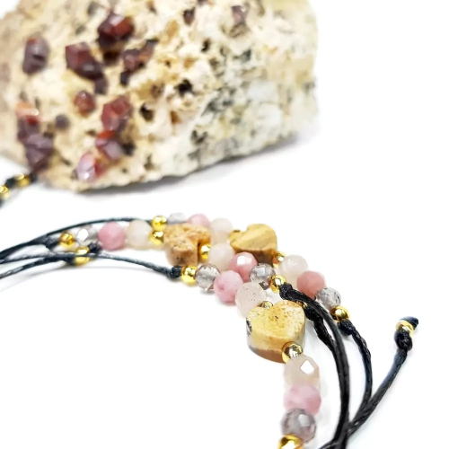 SZN884 WEBP Bransoletka jaspis pejzażowy kamień słoneczny rodonit kwarc dymny i hematyt na czarnym sznurku magneska biżuteria z kamieni naturalnych 2.webp