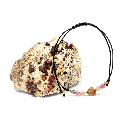 SZN884 WEBP Bransoletka jaspis pejzażowy kamień słoneczny rodonit kwarc dymny i hematyt na czarnym sznurku magneska biżuteria z kamieni naturalnych.webp