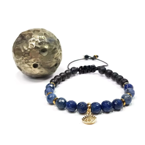 SZN885 WEBP Bransoletka na sznurku kamienie naturalne lapis lazuli dumortieryt sodalit i lawa wulkaniczna trzecie oko Magneska 2.webp