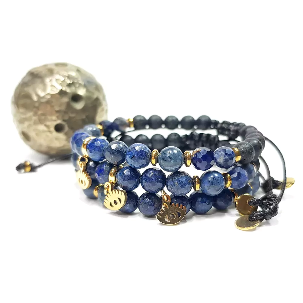 SZN885 WEBP Bransoletka na sznurku kamienie naturalne lapis lazuli dumortieryt sodalit i lawa wulkaniczna trzecie oko Magneska.webp