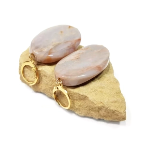 Kolczyki wiszące niebieski agat złota stal chirurgiczna