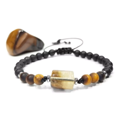 MES298 WEBP Bransoletka męska kwarc tygrysi, tygrysie oko, hematyt i lawa wulkaniczna Magneska biżuteria 2.webp