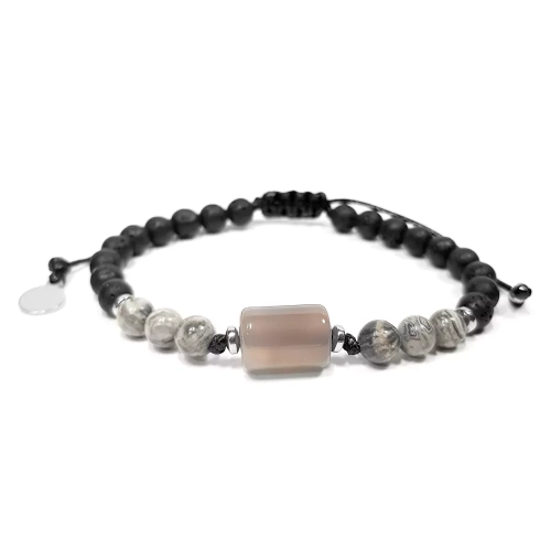 MES299 WEBP Bransoletka męska szary agat szary jaspis lawa wulkaniczna i hematyt Magneska biżuteria 2.webp