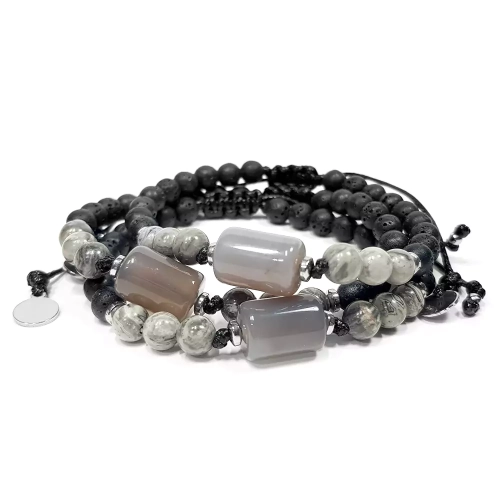 MES299 WEBP Bransoletka męska szary agat szary jaspis lawa wulkaniczna i hematyt Magneska biżuteria.webp