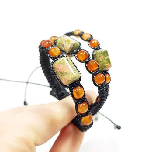 SZN890 WEBP Bransoletka makramowa unakit i karneol Magneska biżuteria z kamieni naturalnych 2.webp