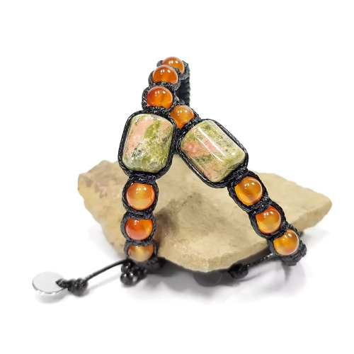 SZN890 WEBP Bransoletka makramowa unakit i karneol Magneska biżuteria z kamieni naturalnych 3.webp