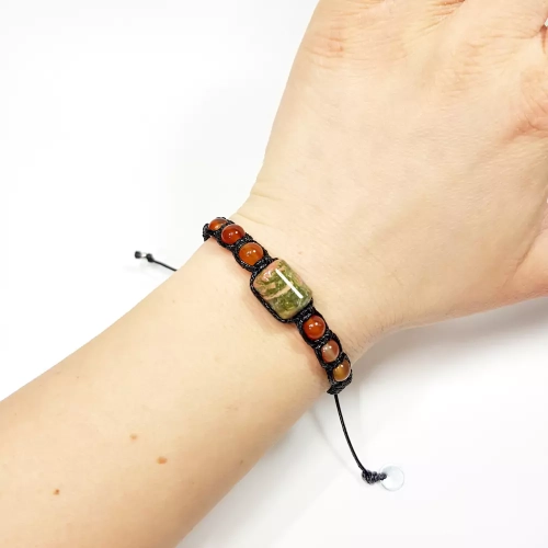 SZN890 WEBP Bransoletka makramowa unakit i karneol Magneska biżuteria z kamieni naturalnych 4.webp