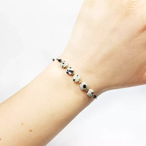 SZN893 WEBP Bransoletka damska jaspis dalmatyński monety Magneska biżuteria 3.webp