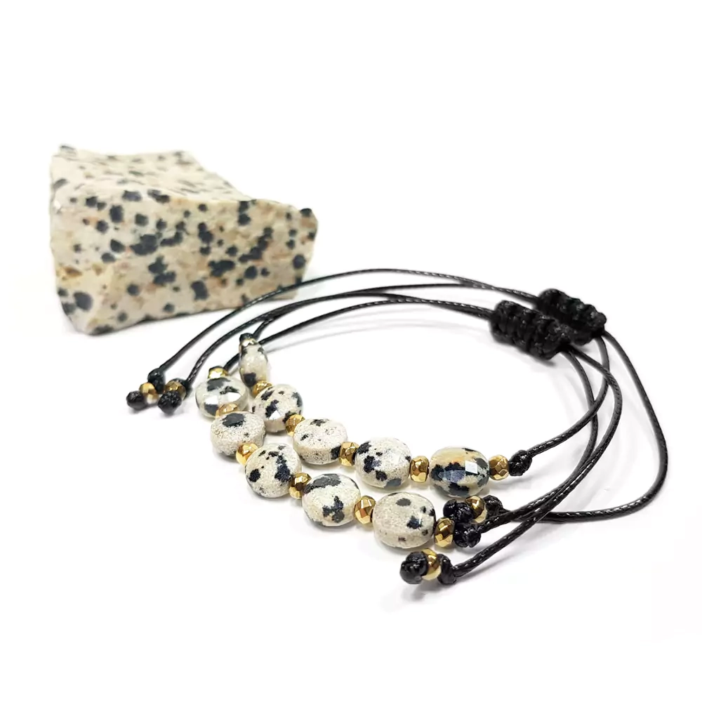 SZN893 WEBP Bransoletka damska jaspis dalmatyński monety Magneska biżuteria.webp