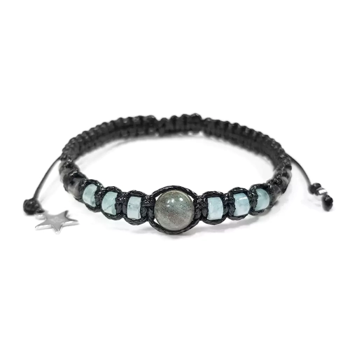 SZN894 WEBP Bransoletka makramowa damska labradoryt, akwamaryn i larvikit Magneska biżuteria 2.webp