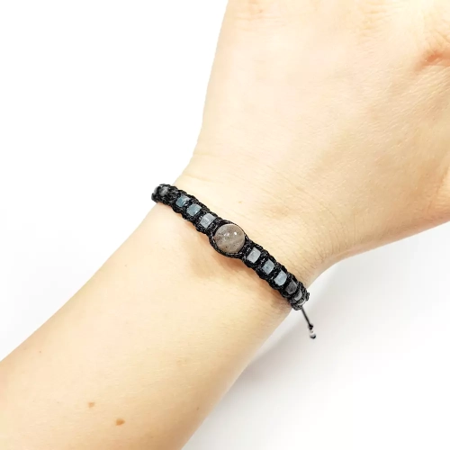 SZN894 WEBP Bransoletka makramowa damska labradoryt, akwamaryn i larvikit Magneska biżuteria 3.webp