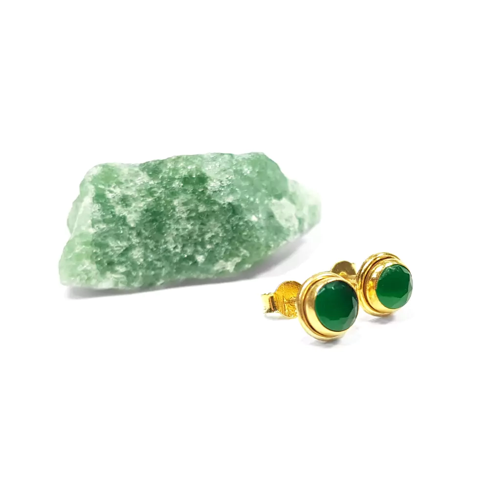 KST626 WEBP Kolczyki sztyfty zielony agat i pozłacane srebro Magneska biżuteria.webp