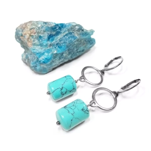 Kolczyki wiszące unikaty niebieski magnezyt i stal chirurgiczna