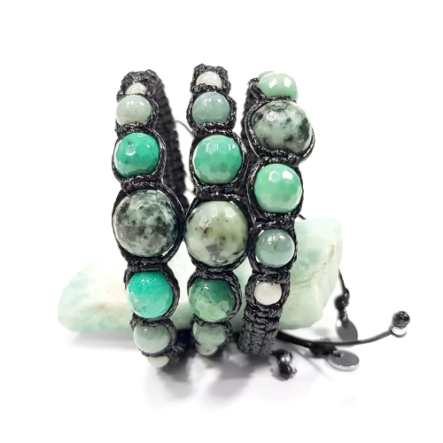 SZN899 WEBP Bransoletka makramowa turkus afrykański, chryzopraz, zielony akwamaryn i jaspis lotus Magneska biżuteria  2.webp