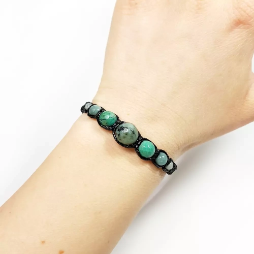 SZN899 WEBP Bransoletka makramowa turkus afrykański, chryzopraz, zielony akwamaryn i jaspis lotus Magneska biżuteria  4.webp