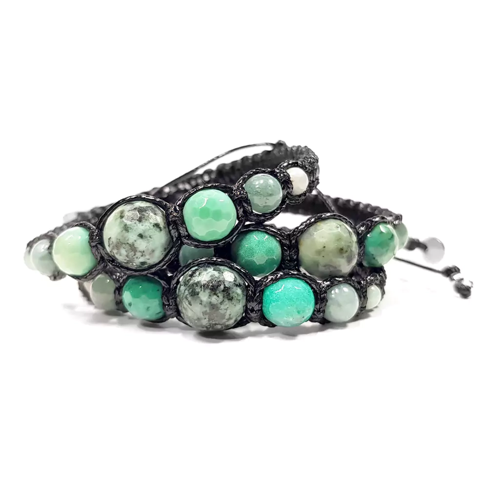SZN899 WEBP Bransoletka makramowa turkus afrykański, chryzopraz, zielony akwamaryn i jaspis lotus Magneska biżuteria.webp