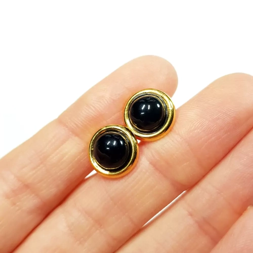 KST632 WEBP Kolczyki sztyfty onyks i pozłacane srebro 2.webp