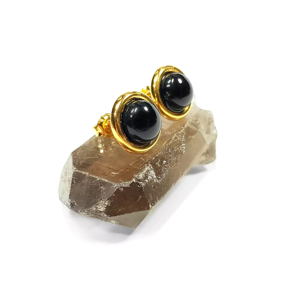 KST632 WEBP Kolczyki sztyfty onyks i pozłacane srebro.webp