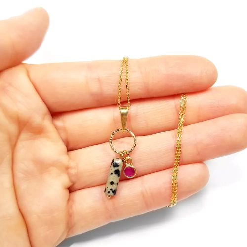 NAW806 WEBP Naszyjnik unikat Magneska biżuteria rubin i jaspis dalmatyńczyk naszyjnik celebrytka srebro 3.webp