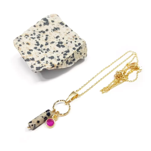 NAW806 WEBP Naszyjnik unikat Magneska biżuteria rubin i jaspis dalmatyńczyk naszyjnik celebrytka srebro.webp