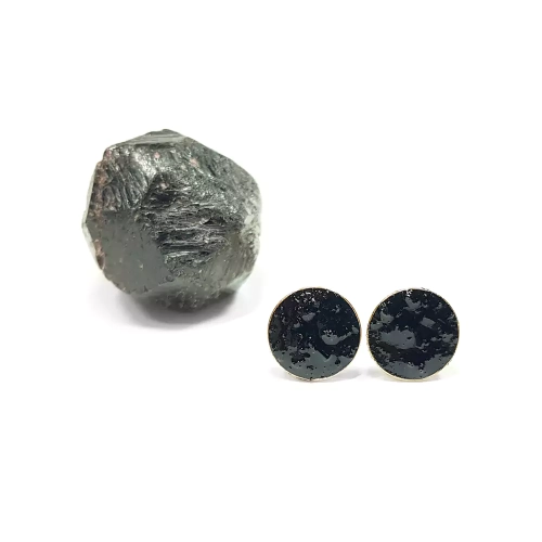 KST652 WEBP Kolczyki sztyfty czarny turmalin w złotej oprawie srebro 2.webp