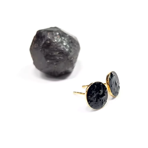 KST652 WEBP Kolczyki sztyfty czarny turmalin w złotej oprawie srebro.webp
