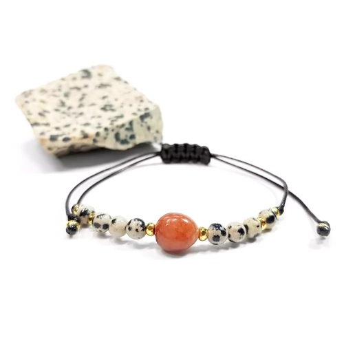 SZN920 WEBP Bransoletka na sznurku kamienie naturalne karneol, jaspis dalmatyńczyk i hematyt Magneska biżuteria 2.webp