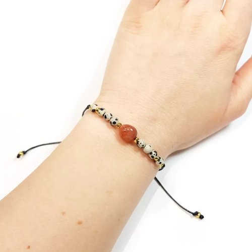 SZN920 WEBP Bransoletka na sznurku kamienie naturalne karneol, jaspis dalmatyńczyk i hematyt Magneska biżuteria 3.webp