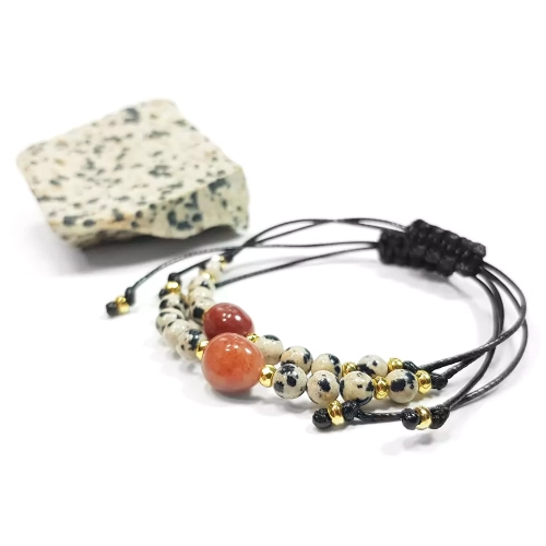 SZN920 WEBP Bransoletka na sznurku kamienie naturalne karneol, jaspis dalmatyńczyk i hematyt Magneska biżuteria.webp