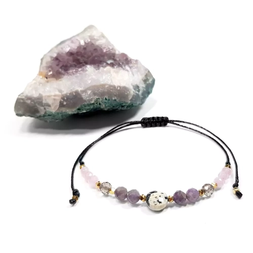 SZN921 WEBP Bransoletka na sznurku jaspis dalmatyńczyk ametyst i agat magneska biżuteria z kamieni naturalnych 3.webp